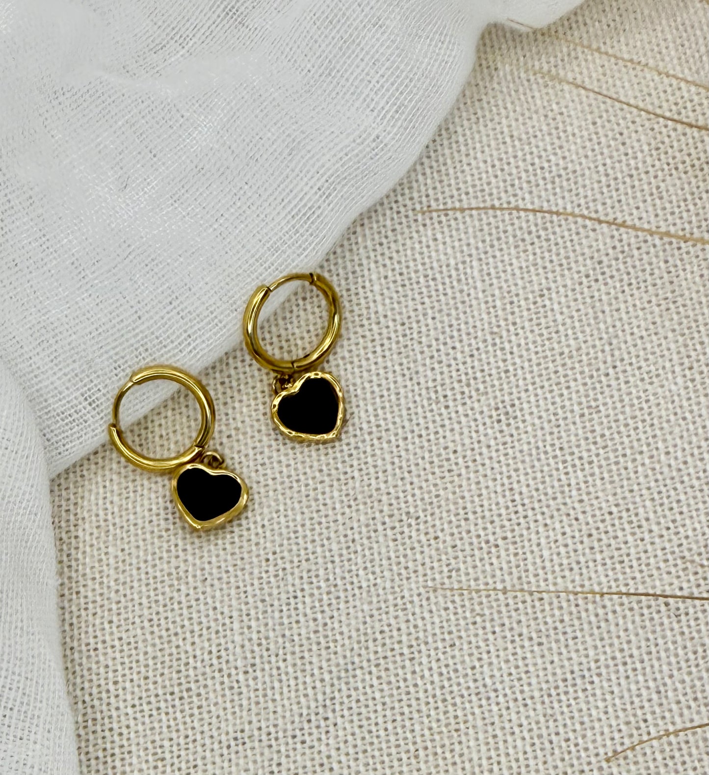 Mika black heart hoop earrings