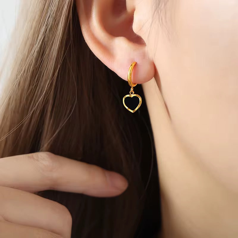 Mika black heart hoop earrings