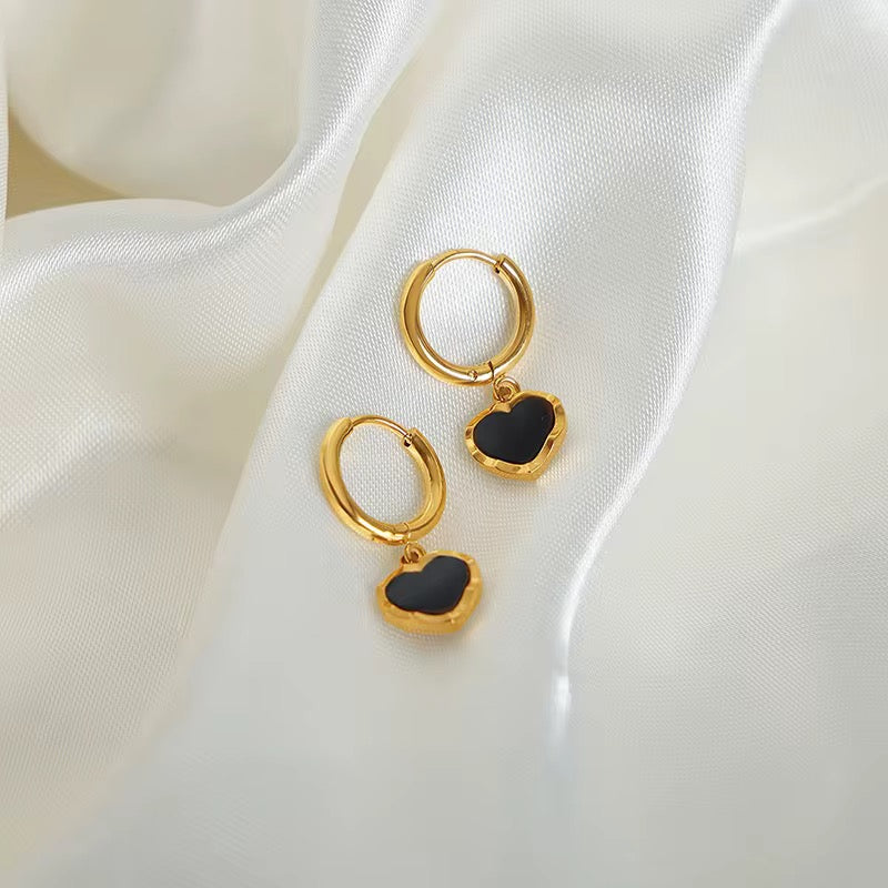 Mika black heart hoop earrings