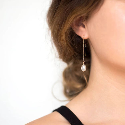 Willow gold threader pearl earrings